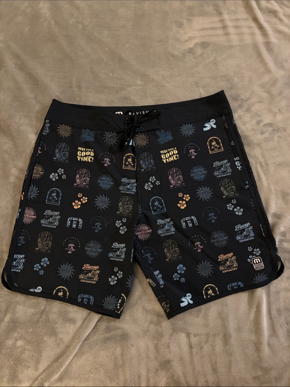 Travis Mathew Men's Black Patterned Swim Shorts